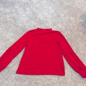 Ann Taylor mock neck top with pleated sleeves